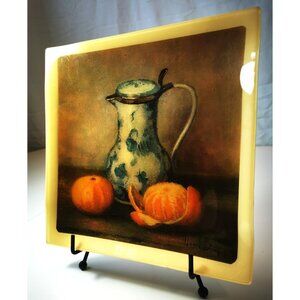 Henk Bos Still Life Art Tile Vintage | Ceramic Wall Plaque with Pitcher & Orange